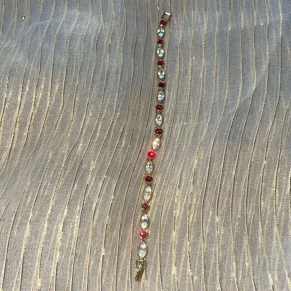 Red and White with gold bracelet filled with Rhinestones - Picture 3 of 5